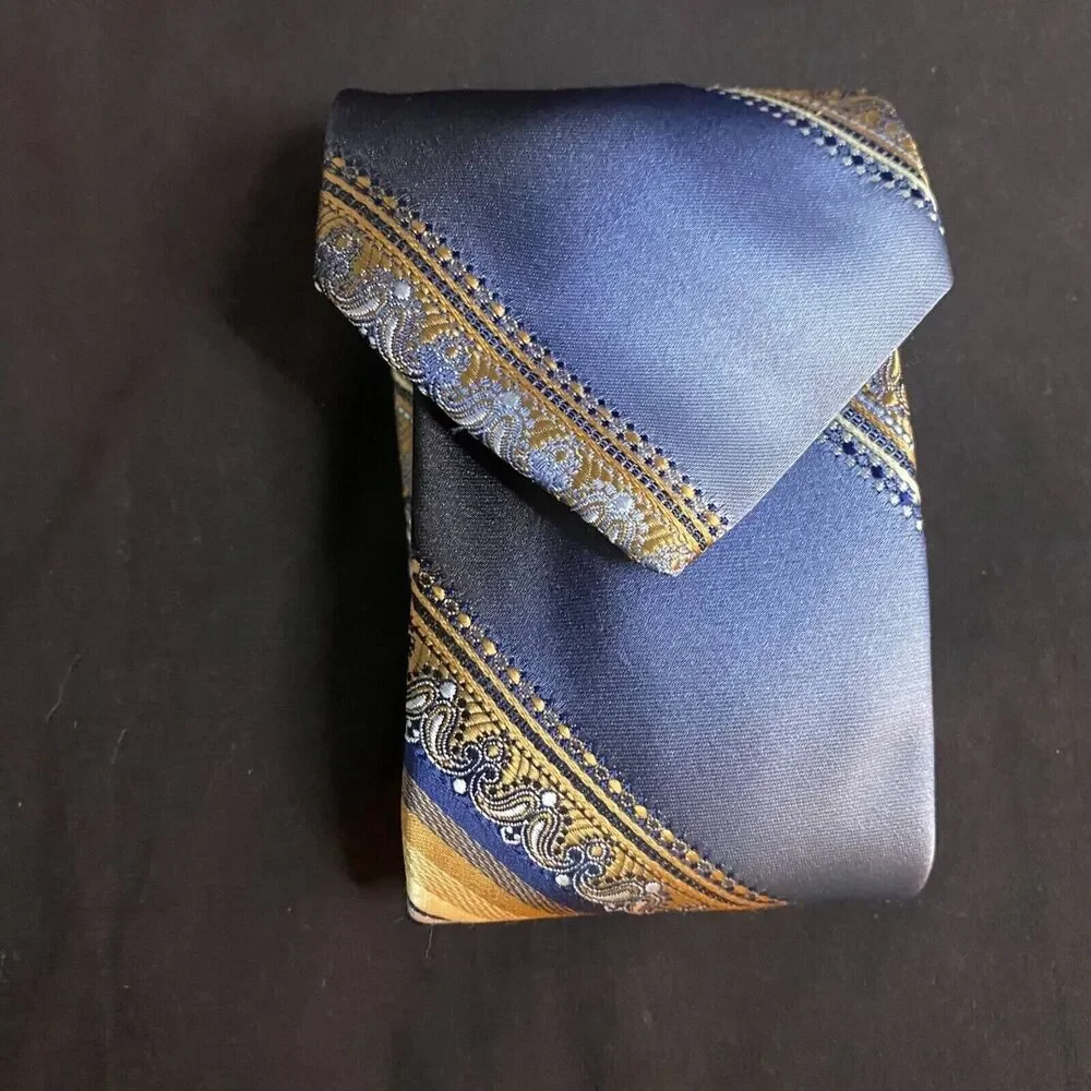 #6875 Brittania Polyester Shades Blue Brown Mens Fancy Necktie, Tie 3.5 in wide